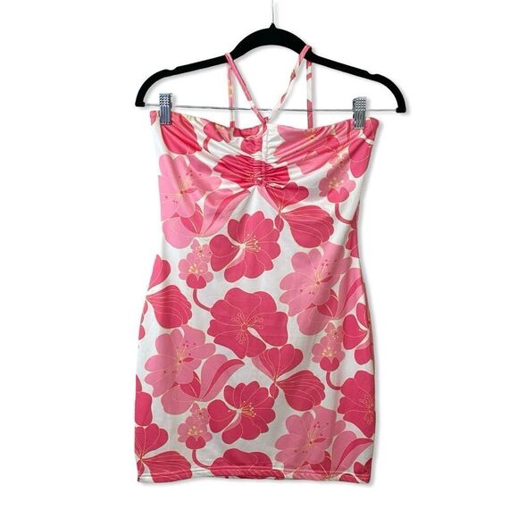 NWT More To Come Ariella Halter Mini Dress Pink Floral tropical print Revolve M - Picture 2 of 6
